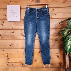 Harper Heritage Jeans Boho High Rise Skinny Button Fly Ankle Raw Hem Sz 28 X 27"